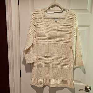 Old Navy Cream Crew Neck Sweater with Textured Stripes